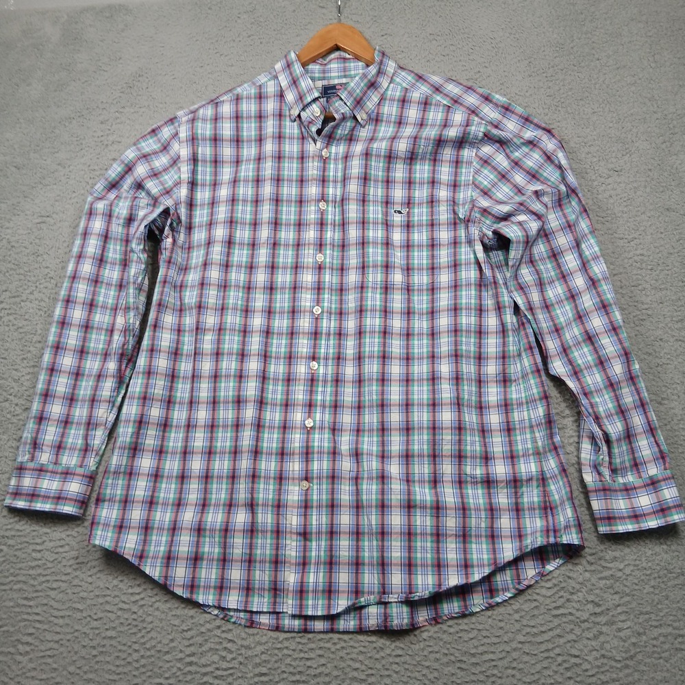 Vineyard Vines Shirt Mens XL Green Plaid Slim Fit Tucker Whale Logo Button Down